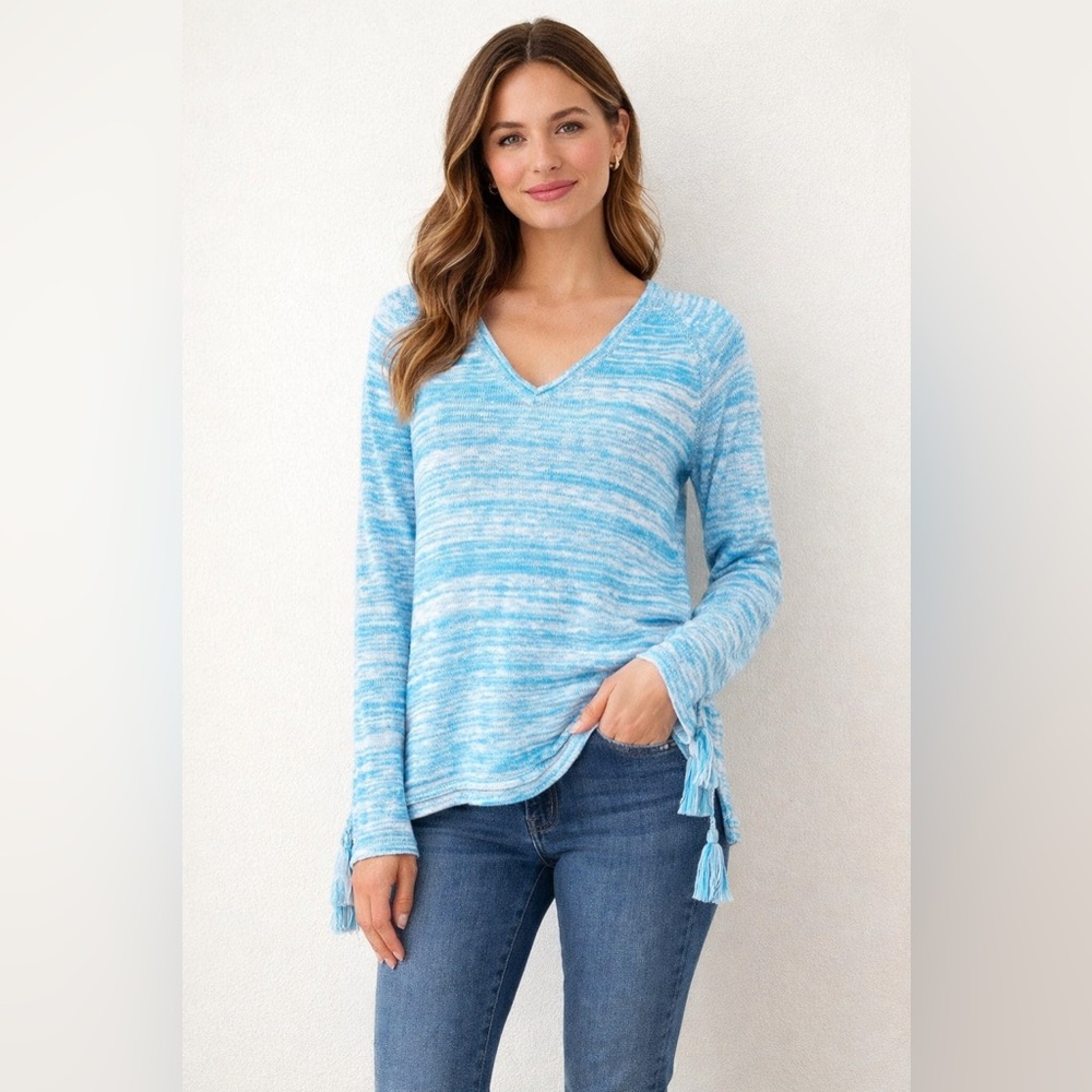 NWT Lilly Pulitzer Jody V-Neck Sweater Blue Peri High Tide Space Dye Women’s S